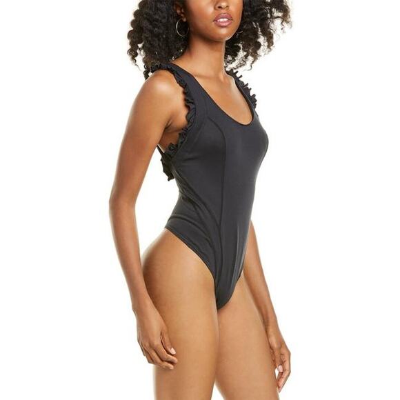 New Free People Movement Love Me Bodysuit $78 X-Small Ruffled Trim Stretch Fit - Picture 3 of 5